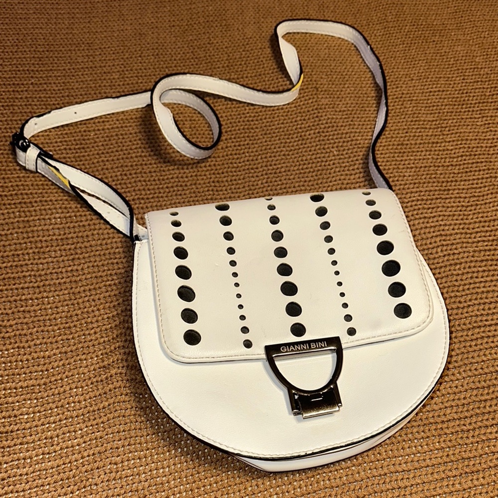 Gianni Bini White and Black Crossbody Bag with Stud Detailing
